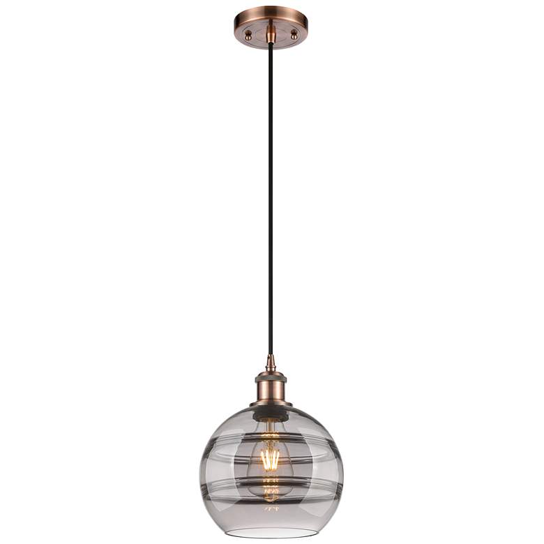 Image 1 Ballston Rochester 8"W Copper Corded Mini Pendant w/ Light Smoke Shade