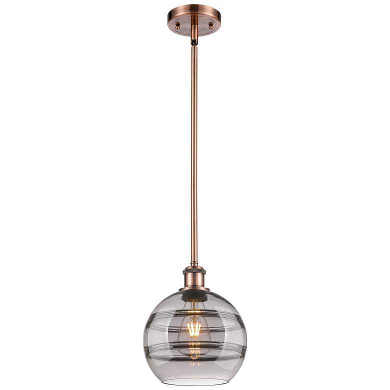 Image 1 Ballston Rochester 8"W Copper Stemmed Mini Pendant w/ Light Smoke Shad