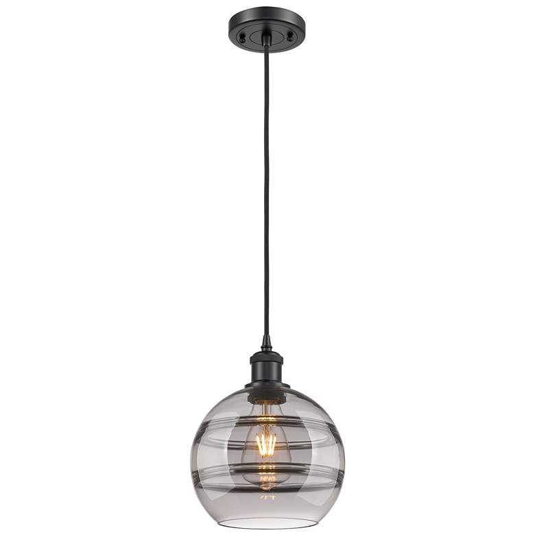 Image 1 Ballston Rochester 8"W Matte Black Corded Mini Pendant w/ Light Smoke