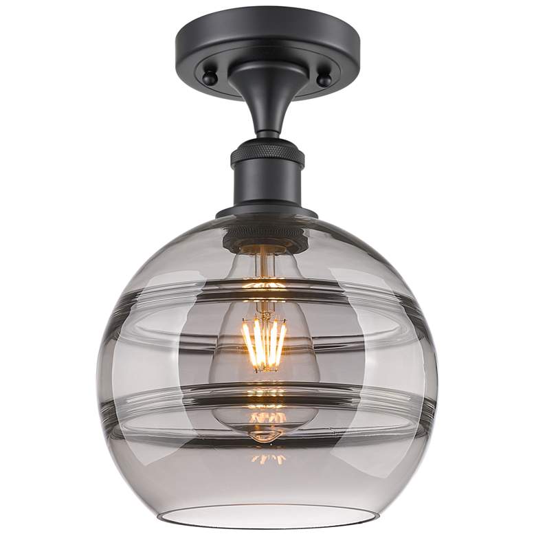 Image 1 Ballston Rochester 8"W Matte Black Semi-Flush Mount w/ Light Smoke Sha