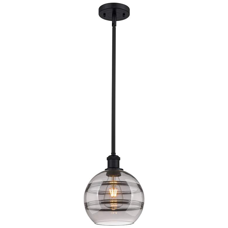 Image 1 Ballston Rochester 8"W Matte Black Stemmed Mini Pendant w/ Smoke Shade