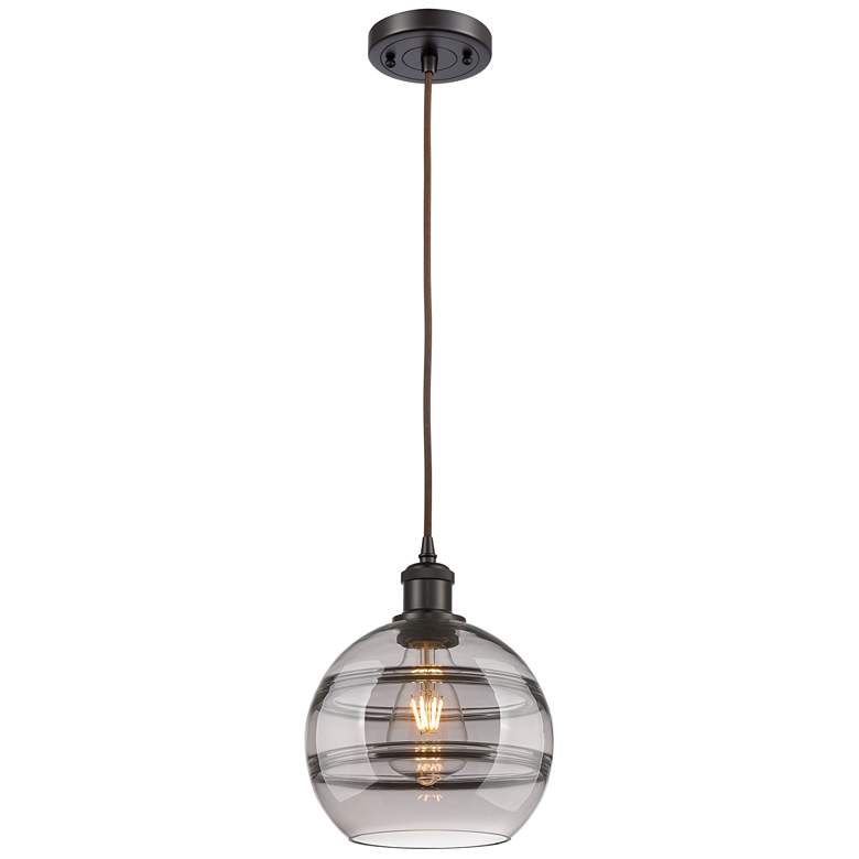 Image 1 Ballston Rochester 8"W Oiled Bronze Corded Mini Pendant w/ Smoke Shade