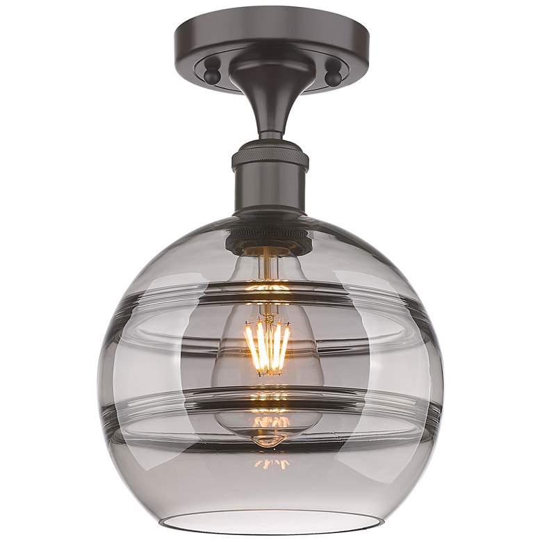 Image 1 Ballston Rochester 8"W Oiled Bronze Semi-Flush Mount w/ Light Smoke Sh