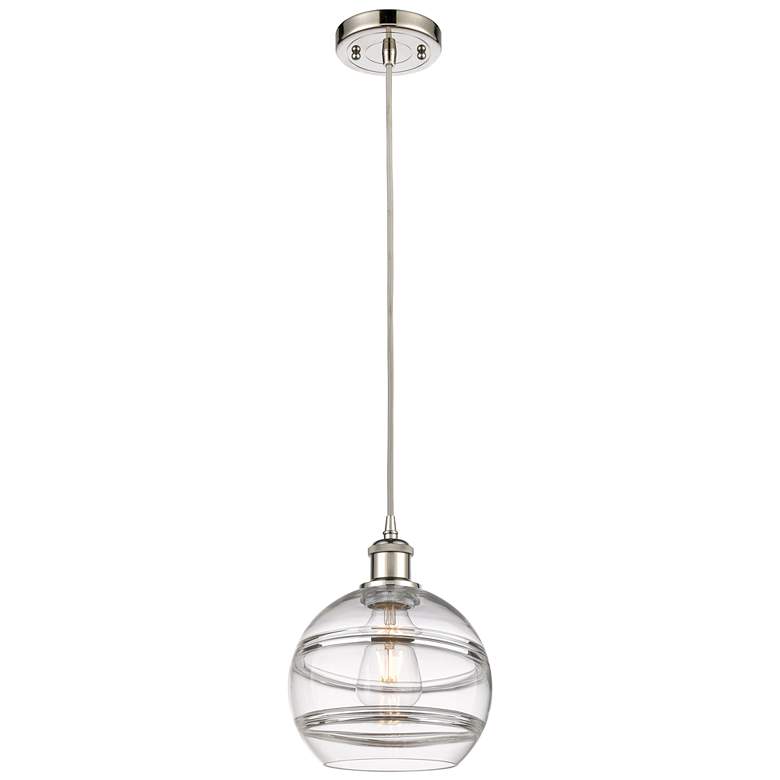 Image 1 Ballston Rochester 8"W Polished Nickel Corded Mini Pendant w/ Clear Sh