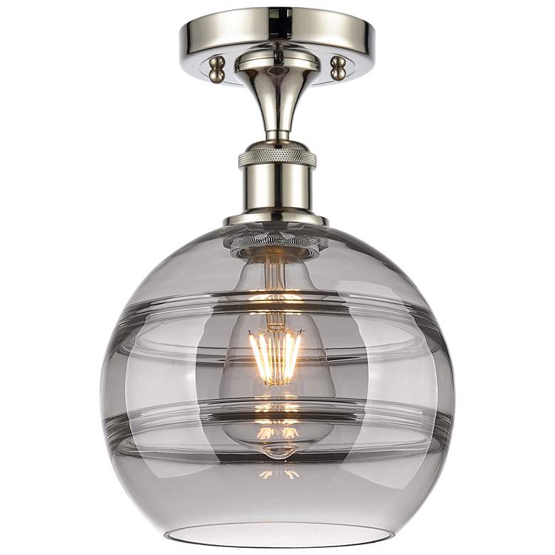 Image 1 Ballston Rochester 8"W Polished Nickel Semi-Flush w/ Light Smoke Shade