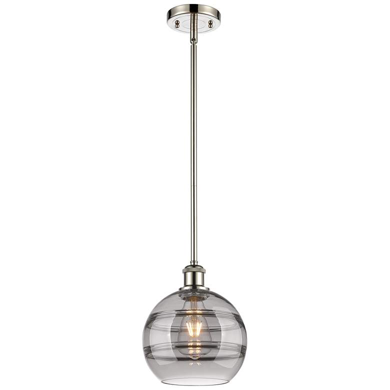 Image 1 Ballston Rochester 8"W Polished Nickel Stemmed Mini Pendant w/ Smoke S