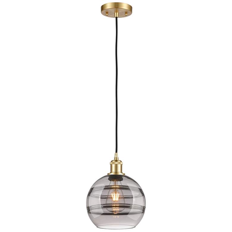 Image 1 Ballston Rochester 8"W Satin Gold Corded Mini Pendant w/ Light Smoke S