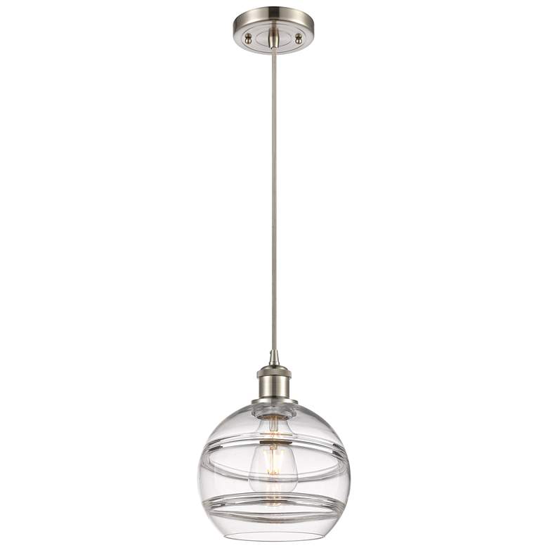 Image 1 Ballston Rochester 8"W Satin Nickel Corded Mini Pendant w/ Clear Shade