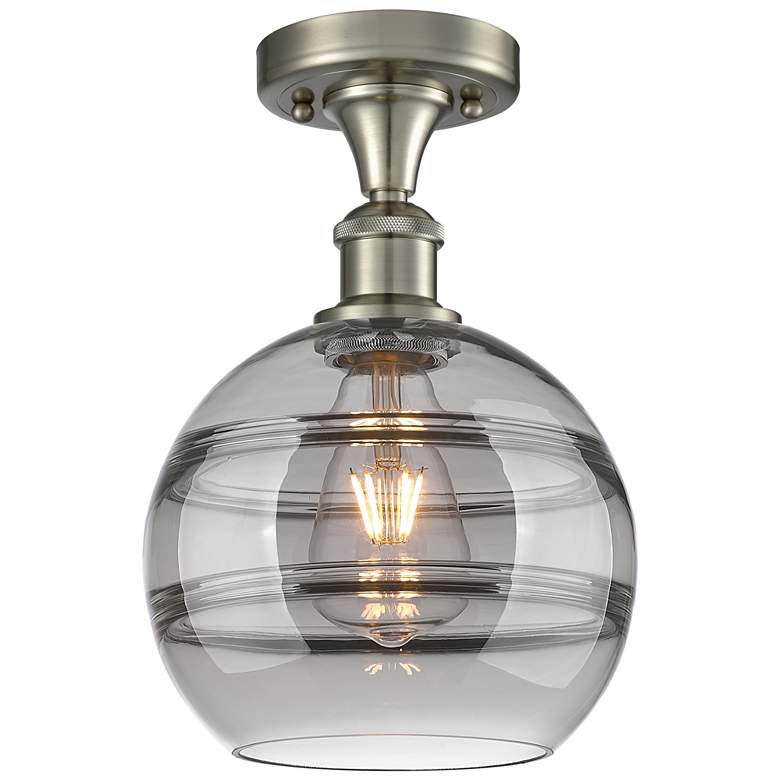 Image 1 Ballston Rochester 8"W Satin Nickel Semi-Flush Mount w/ Light Smoke Sh