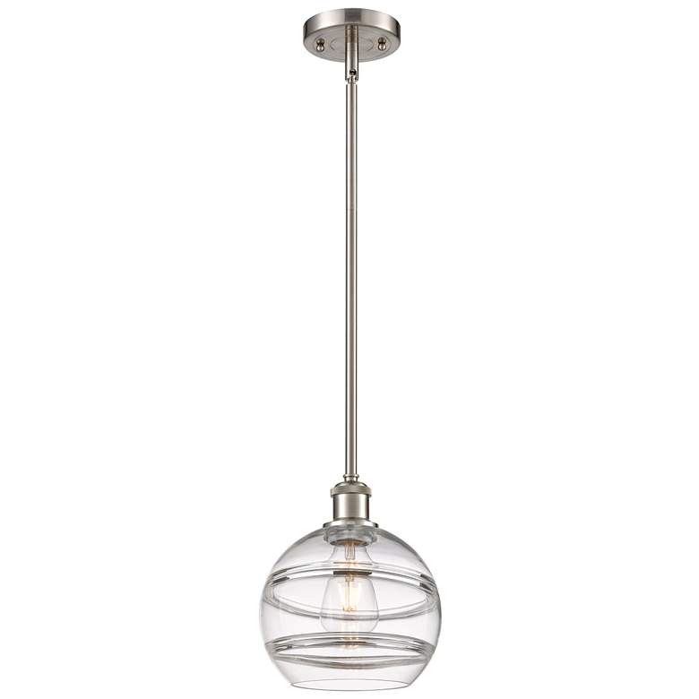Image 1 Ballston Rochester 8"W Satin Nickel Stemmed Mini Pendant w/ Clear Shad