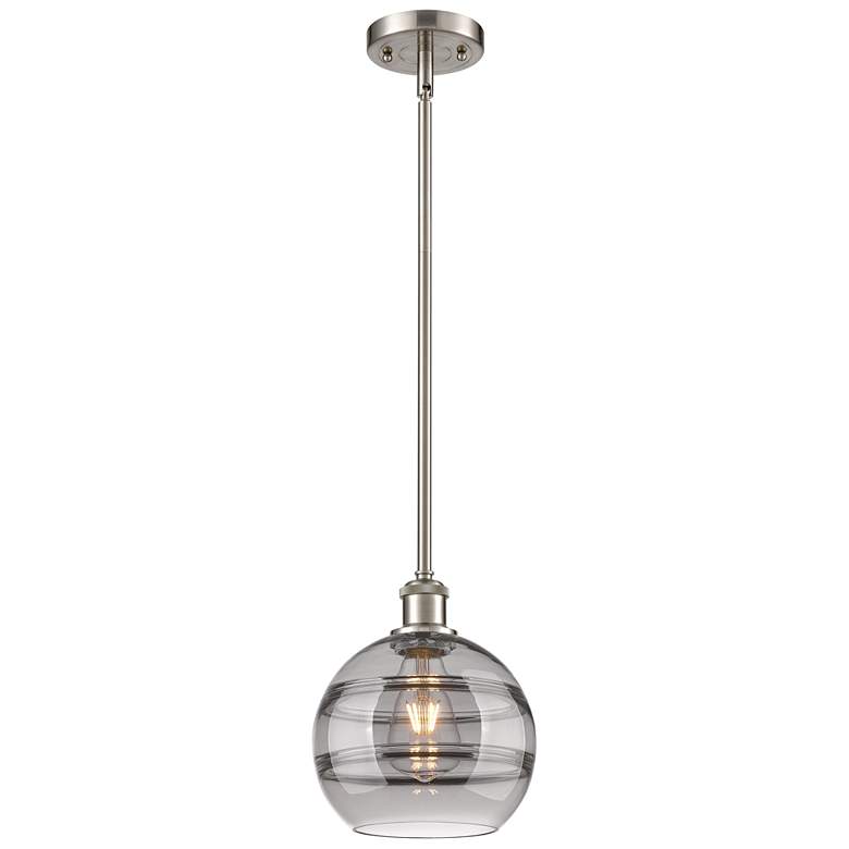 Image 1 Ballston Rochester 8"W Satin Nickel Stemmed Mini Pendant w/ Smoke Shad