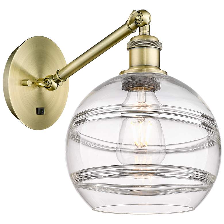 Image 1 Ballston Rochester 9.88"H Antique Brass Adjustable Sconce w/ Clear Sha