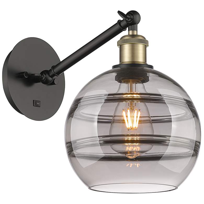 Image 1 Ballston Rochester 9.88"H Black Brass Adjustable Sconce w/ Smoke Shade