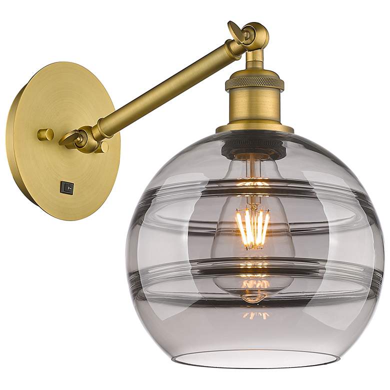 Image 1 Ballston Rochester 9.88"H Brushed Brass Adjustable Sconce w/ Smoke Sha