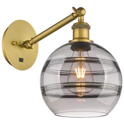 Ballston Rochester 9.88"H Brushed Brass Adjustable Sconce w/ Smoke Sha