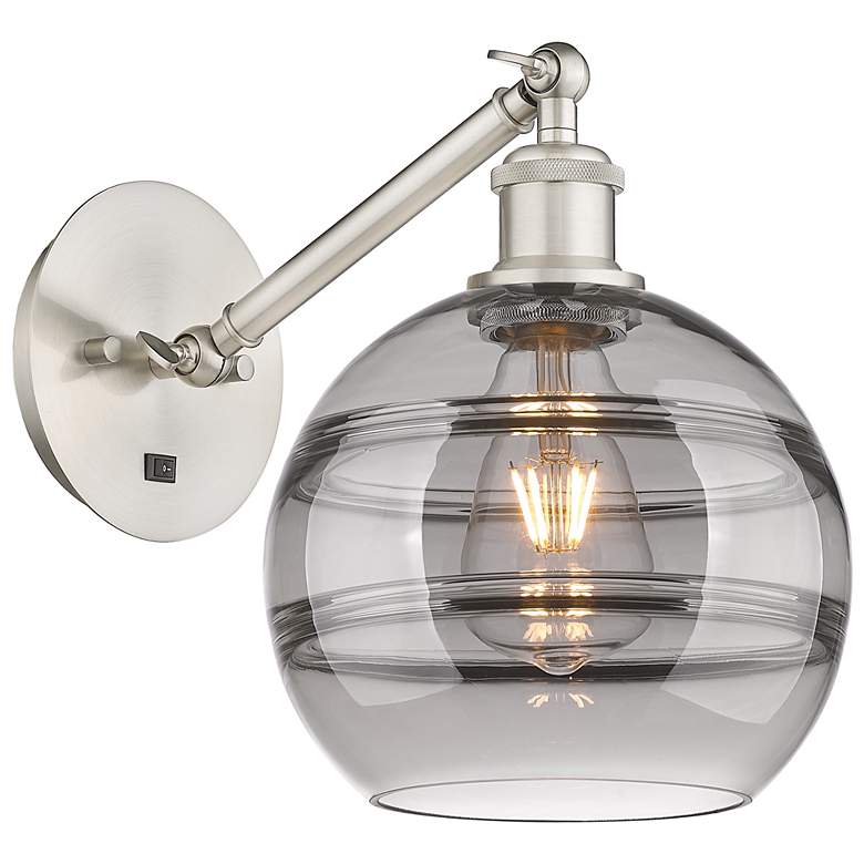 Image 1 Ballston Rochester 9.88"H Satin Nickel Adjustable Sconce w/ Smoke Shad