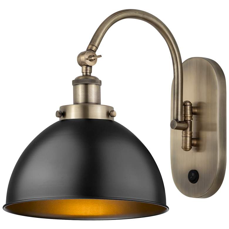 Image 1 Ballston Urban 11" High Antique Copper Sconce w/ Black Shade