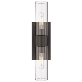 Ballston Urban 18" Wide 2 Light Oiled Brass Bath Light With Clear Shad Ballston Urban 18" Wide 2 Light Oiled Brass Bath Light With Clear Shad