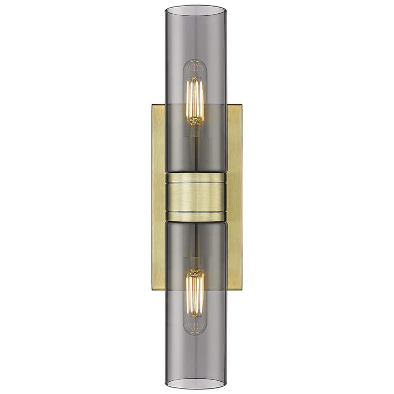Image 1 Ballston Urban 18"W 2 Light Antique Brass Bath Light w/ Plated Smoke S