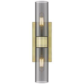 Ballston Urban 18"W 2 Light Antique Brass Bath Light w/ Plated Smoke S Ballston Urban 18"W 2 Light Antique Brass Bath Light w/ Plated Smoke S