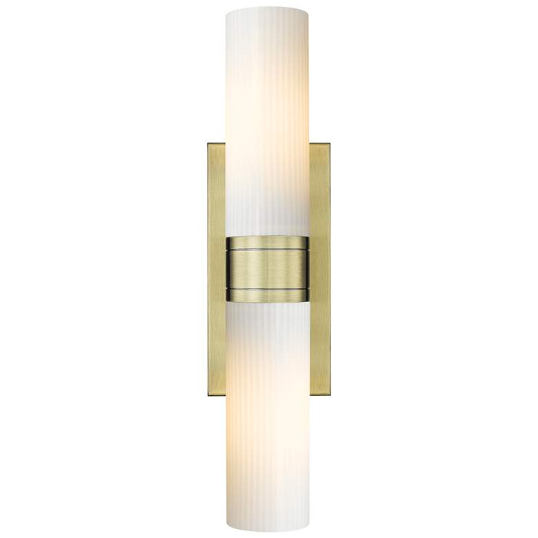 Image 1 Ballston Urban 18"W 2 Light Antique Brass Bath Light w/ Striped White