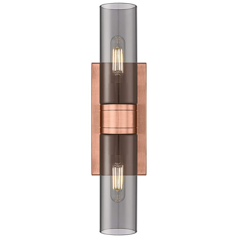 Image 1 Ballston Urban 18"W 2 Light Antique Copper Bath Light w/ Plated Smoke