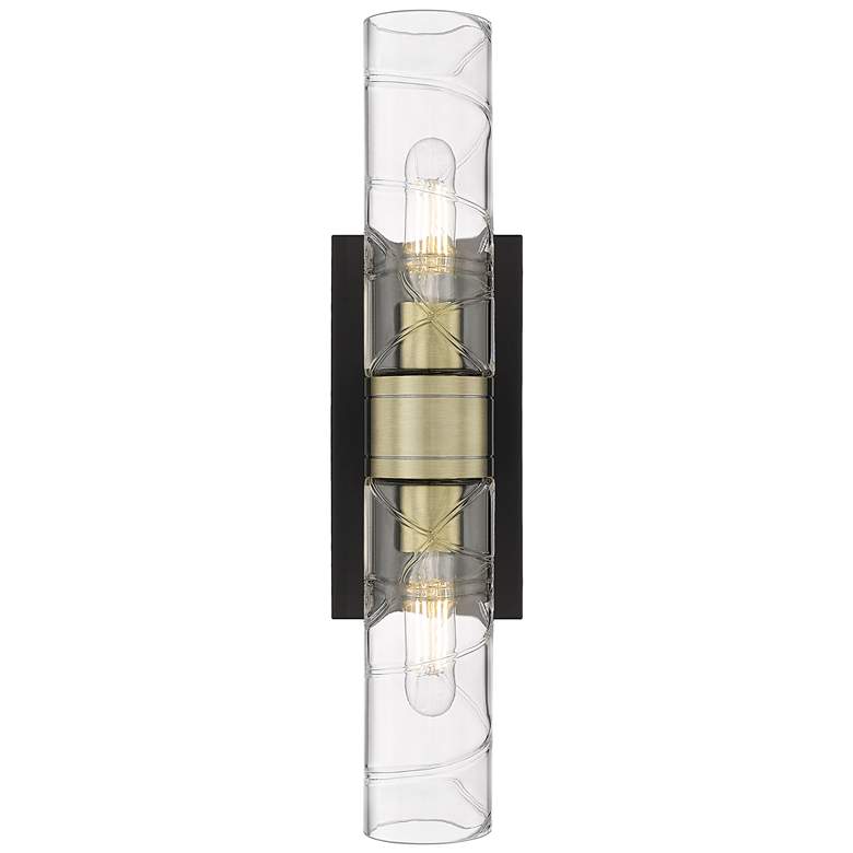 Image 1 Ballston Urban 18"W 2 Light Black Brass Bath Light w/ Deco Swirl Shade