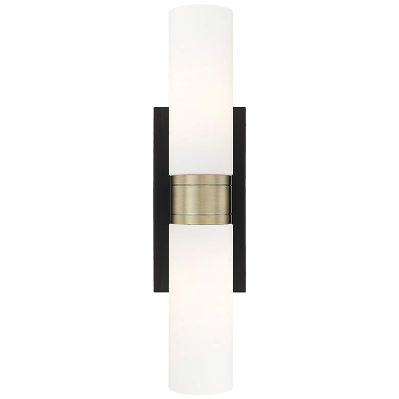 Image 1 Ballston Urban 18"W 2 Light Black Brass Bath Light w/ Matte White Shad