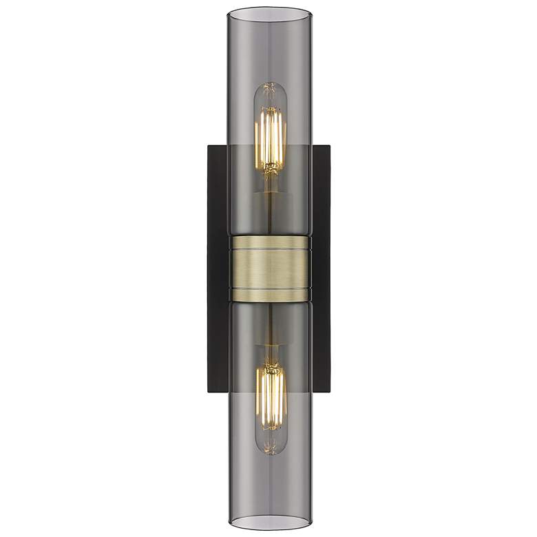 Image 1 Ballston Urban 18"W 2 Light Black Brass Bath Light w/ Plated Smoke Sha