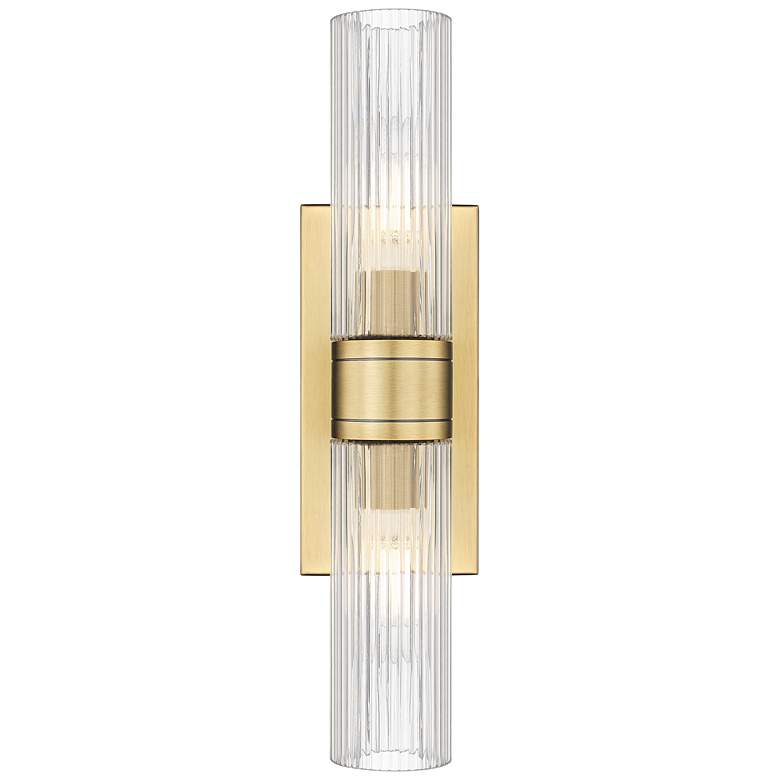 Image 1 Ballston Urban 18"W 2 Light Brushed Brass Bath Light w/ Striped Clear