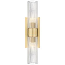 Ballston Urban 18"W 2 Light Brushed Brass Bath Light w/ Striped Clear