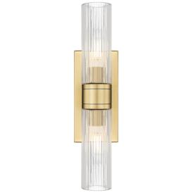 Ballston Urban 18"W 2 Light Brushed Brass Bath Light w/ Striped Clear Ballston Urban 18"W 2 Light Brushed Brass Bath Light w/ Striped Clear