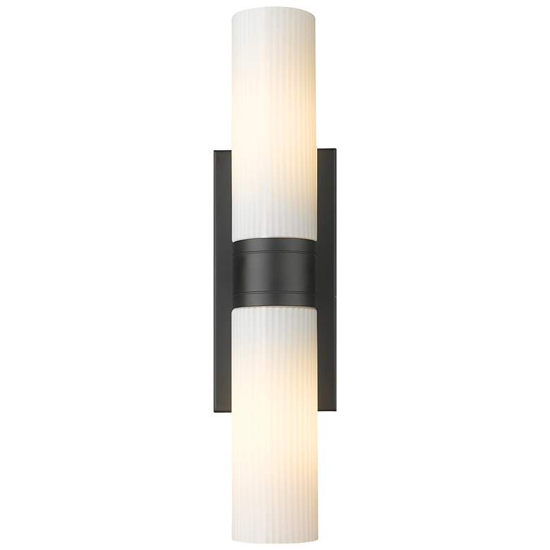 Image 1 Ballston Urban 18"W 2 Light Matte Black Bath Light With Striped White
