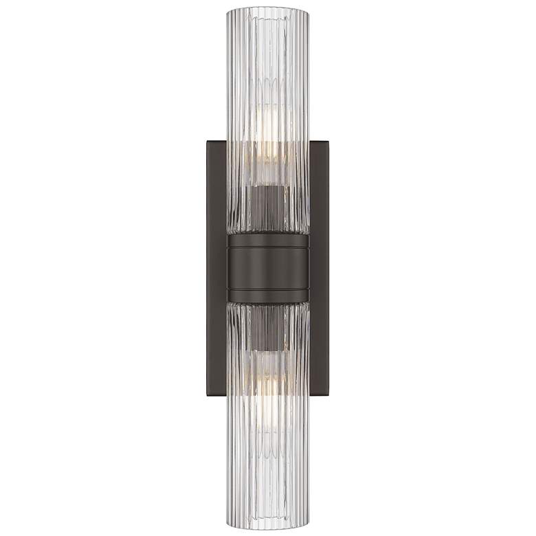 Image 1 Ballston Urban 18"W 2 Light Oiled Brass Bath Light With Striped Clear