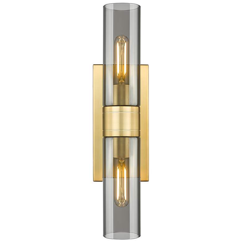 Image 1 Ballston Urban 18"W 2 Light Satin Gold Bath Light With Plated Smoke Sh
