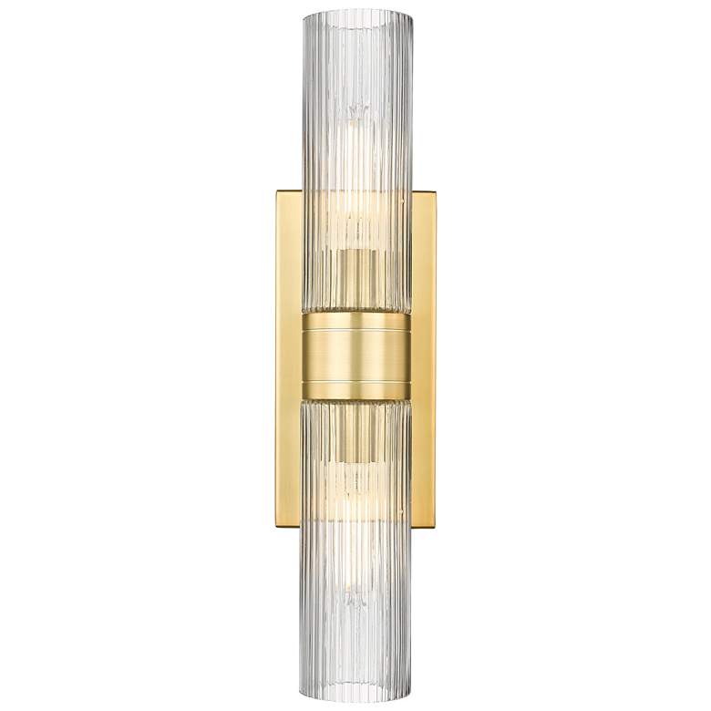Image 1 Ballston Urban 18"W 2 Light Satin Gold Bath Light With Striped Clear S