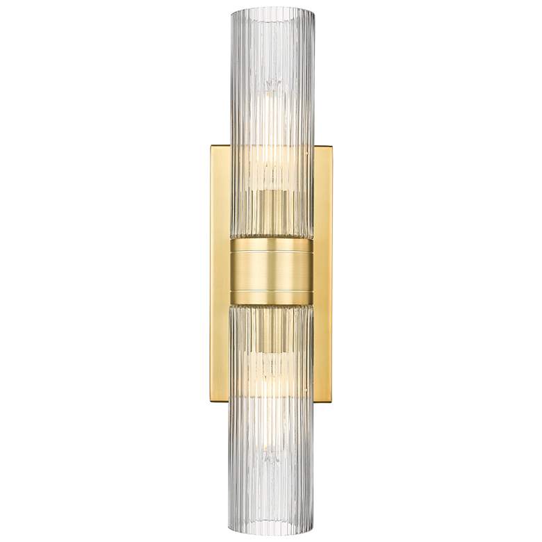 Image 1 Ballston Urban 18 inchW 2 Light Satin Gold Bath Light With Striped Clear S