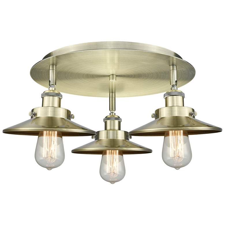 Image 1 Ballston Urban 19.75"W 3 Light Antique Brass Flush w/ Short Brass Shad