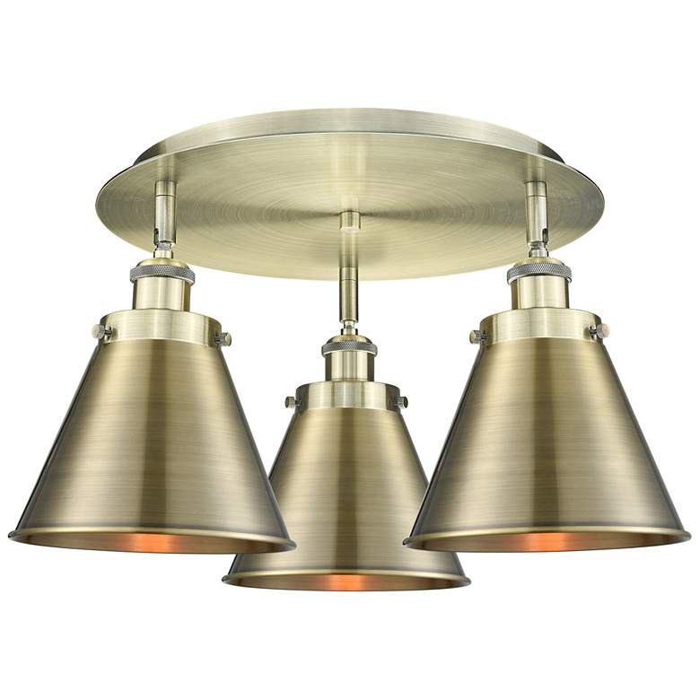 Image 1 Ballston Urban 19.75"W 3 Light Antique Brass Flush w/ Tall Brass Shade