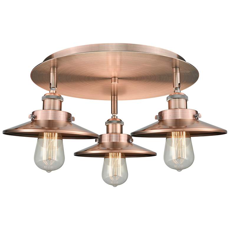 Image 1 Ballston Urban 19.75"W 3 Light Antique Copper Flush w/ Short Copper Sh
