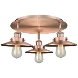 Ballston Urban 19.75"W 3 Light Antique Copper Flush w/ Short Copper Sh