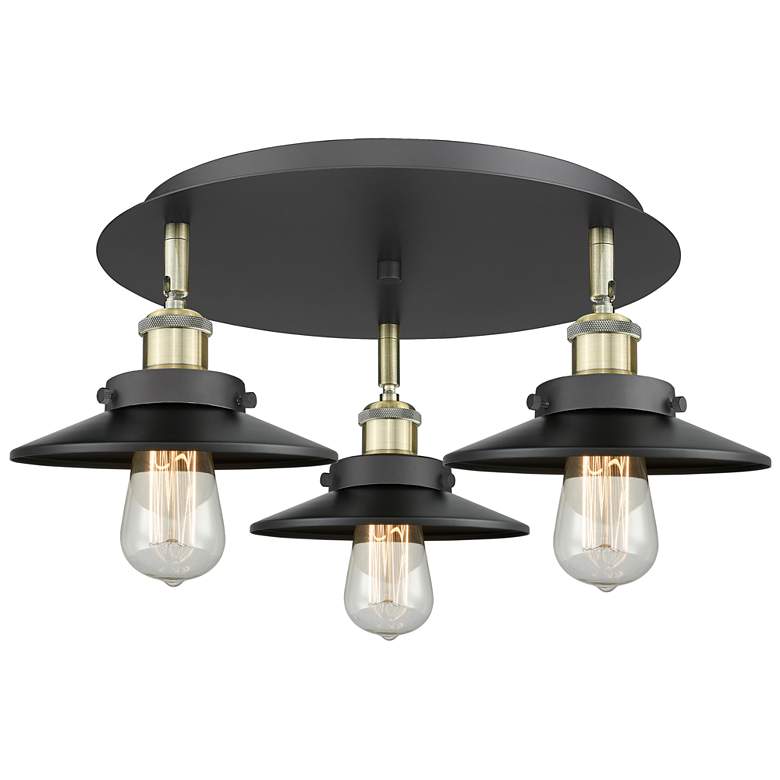 Image 1 Ballston Urban 19.75"W 3 Light Black Brass Flush Mount w/ Short Black