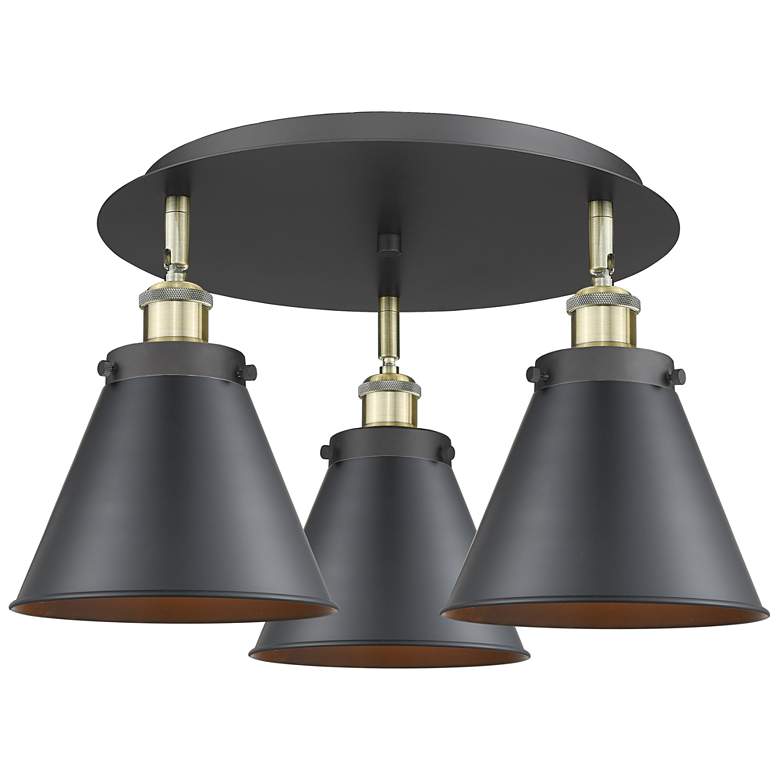 Image 1 Ballston Urban 19.75"W 3 Light Black Brass Flush Mount w/ Tall Black S
