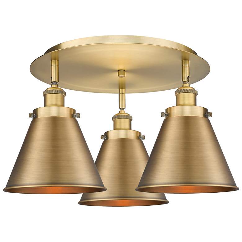 Image 1 Ballston Urban 19.75"W 3 Light Brushed Brass Flush w/ Tall Brass Shade