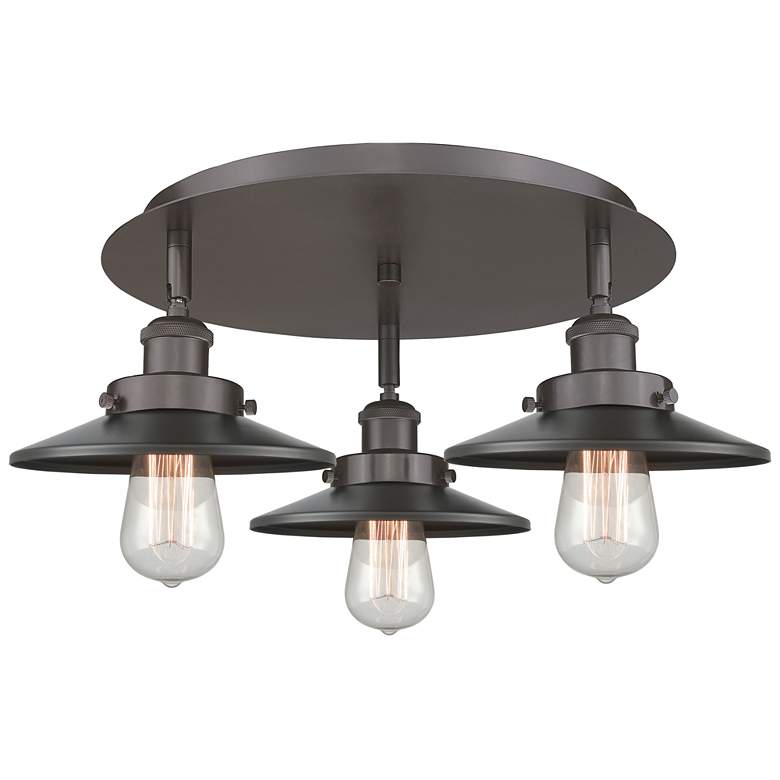 Image 1 Ballston Urban 19.75"W 3 Light Oiled Bronze Flush w/ Short Bronze Shad