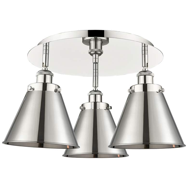Image 1 Ballston Urban 19.75"W 3 Light Polished Nickel Flush w/ Tall Nickel Sh