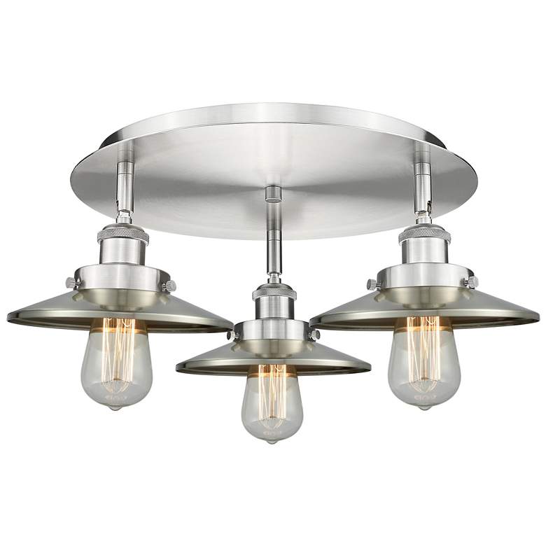 Image 1 Ballston Urban 19.75"W 3 Light Satin Nickel Flush w/ Short Nickel Shad