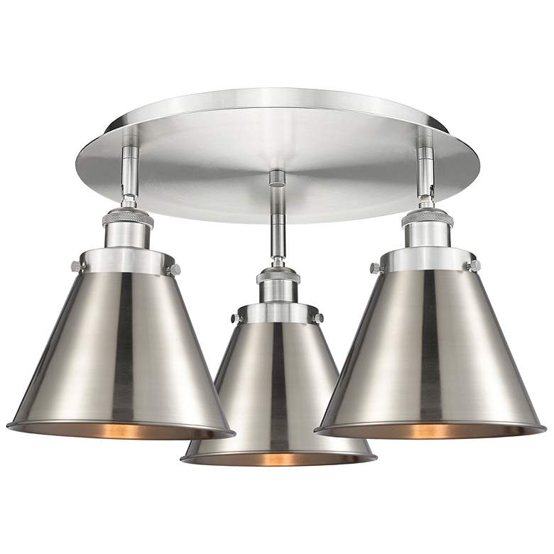Image 1 Ballston Urban 19.75"W 3 Light Satin Nickel Flush w/ Tall Nickel Shade
