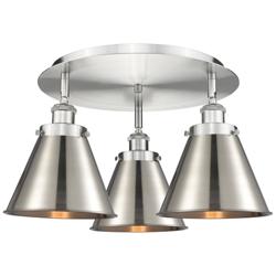 Ballston Urban 19.75"W 3 Light Satin Nickel Flush w/ Tall Nickel Shade
