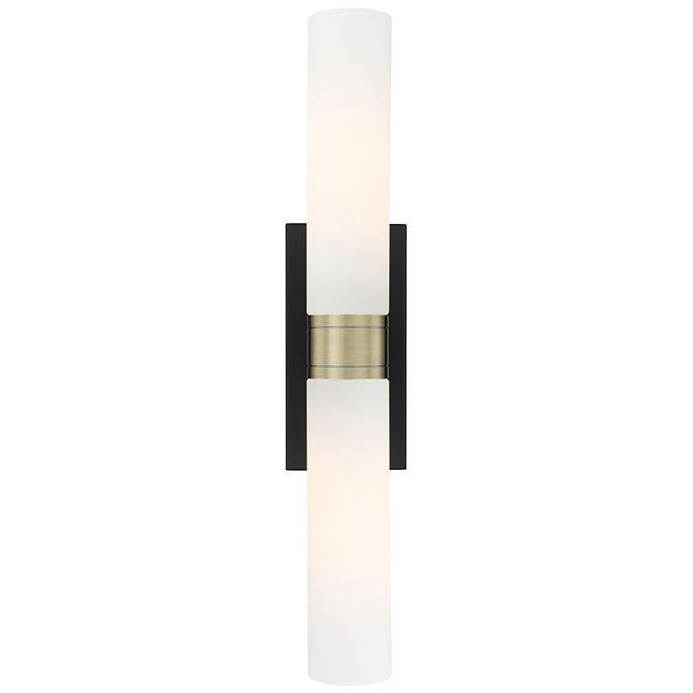 Image 1 Ballston Urban 24"W 2 Light Black Brass Bath Light w/ Matte White Shad